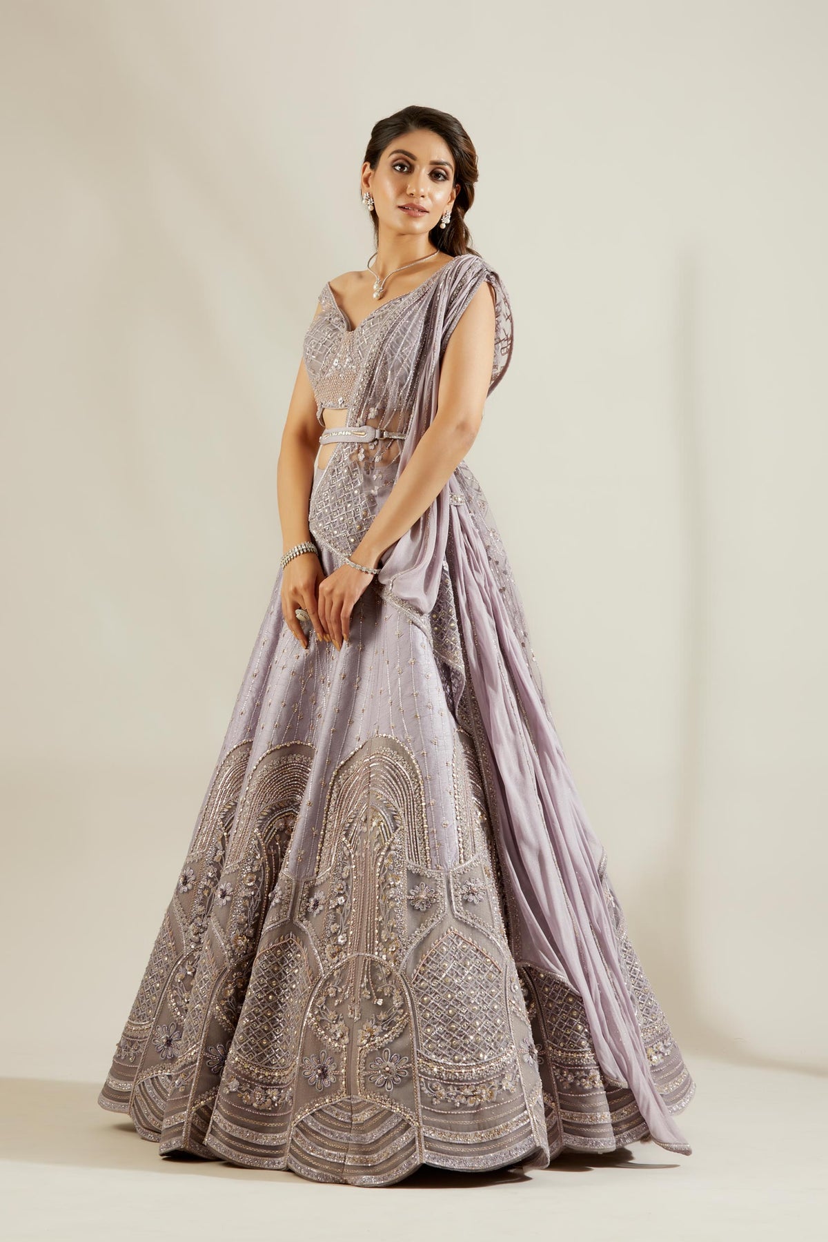Lilac inticate lehenga