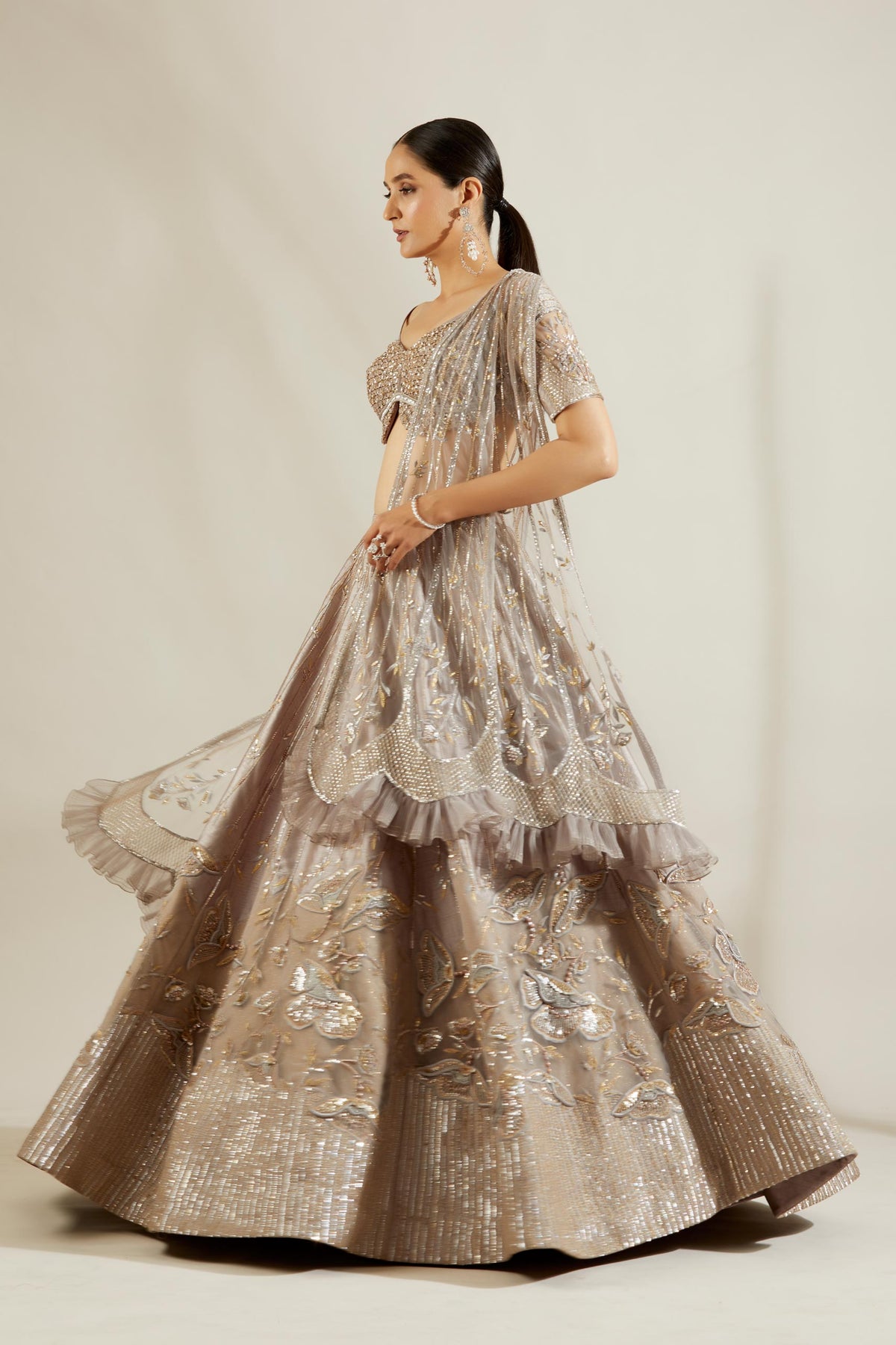 Abalone grey lehenga