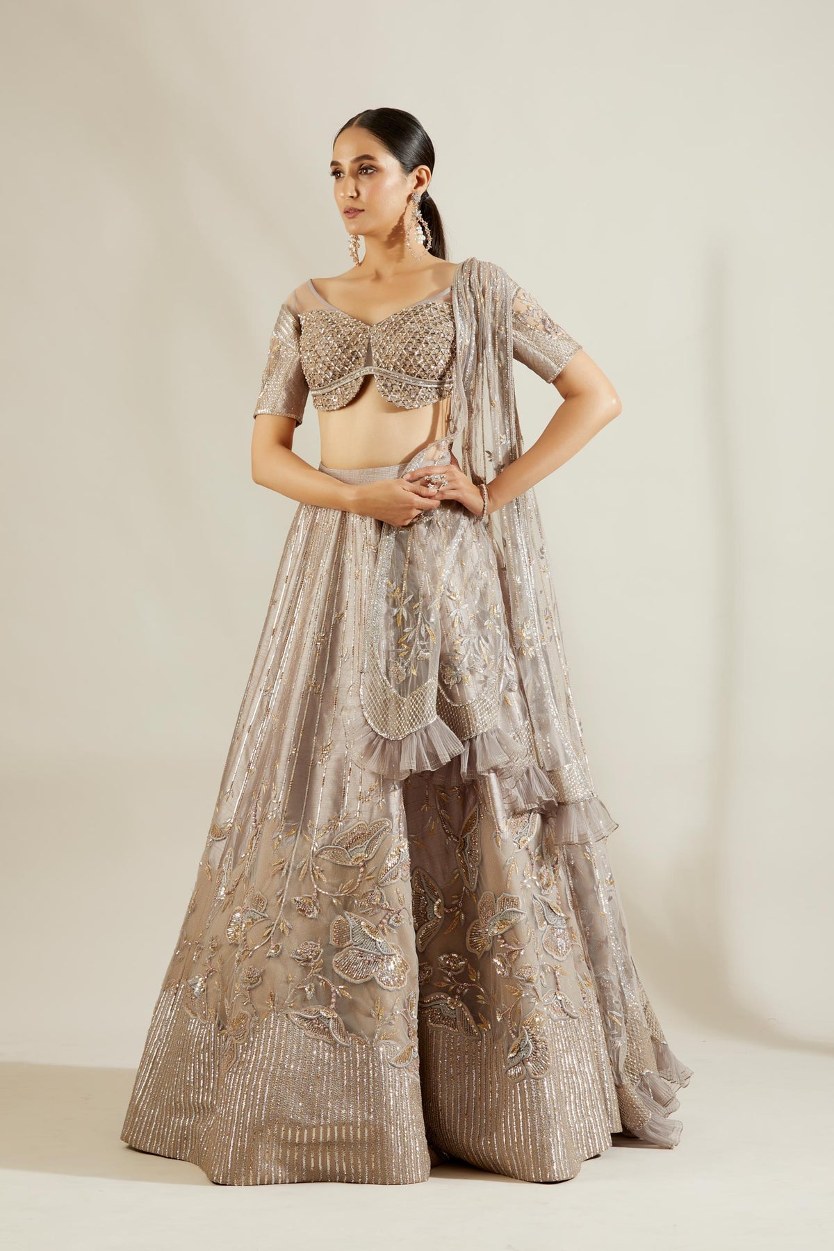 Abalone grey lehenga