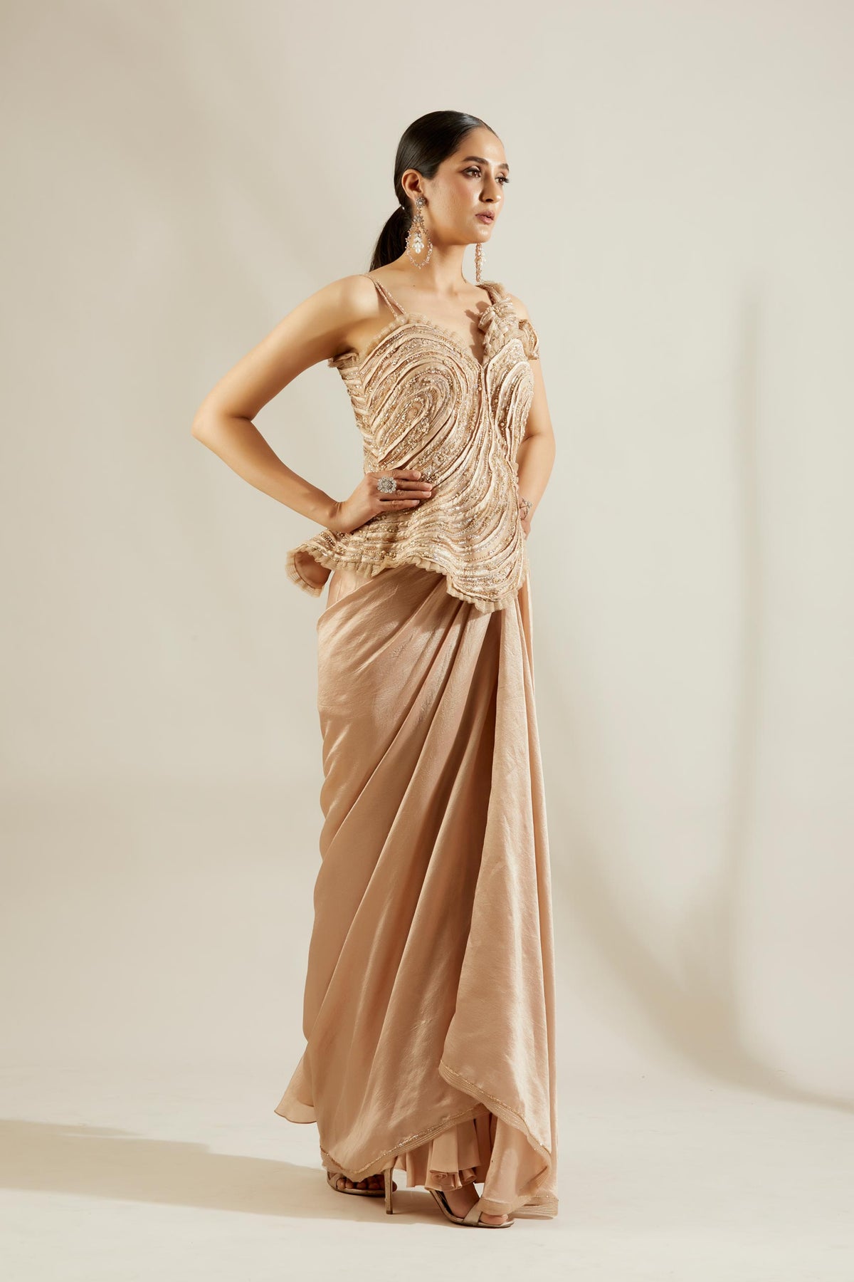 Gold dhoti pre-draped saree