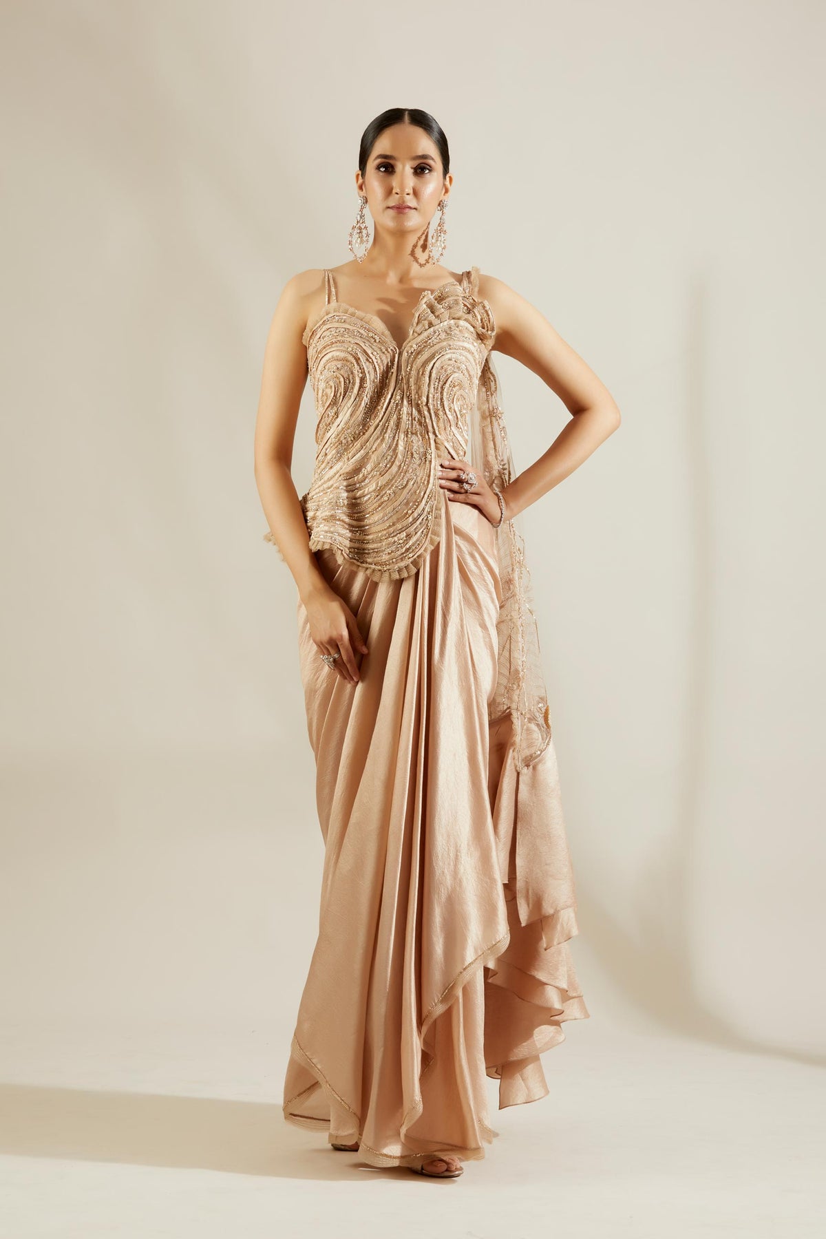 Gold dhoti pre-draped saree
