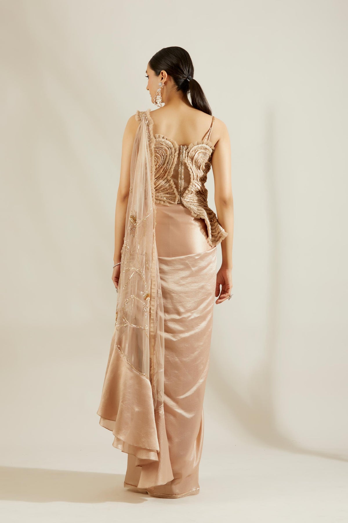 Gold dhoti pre-draped saree