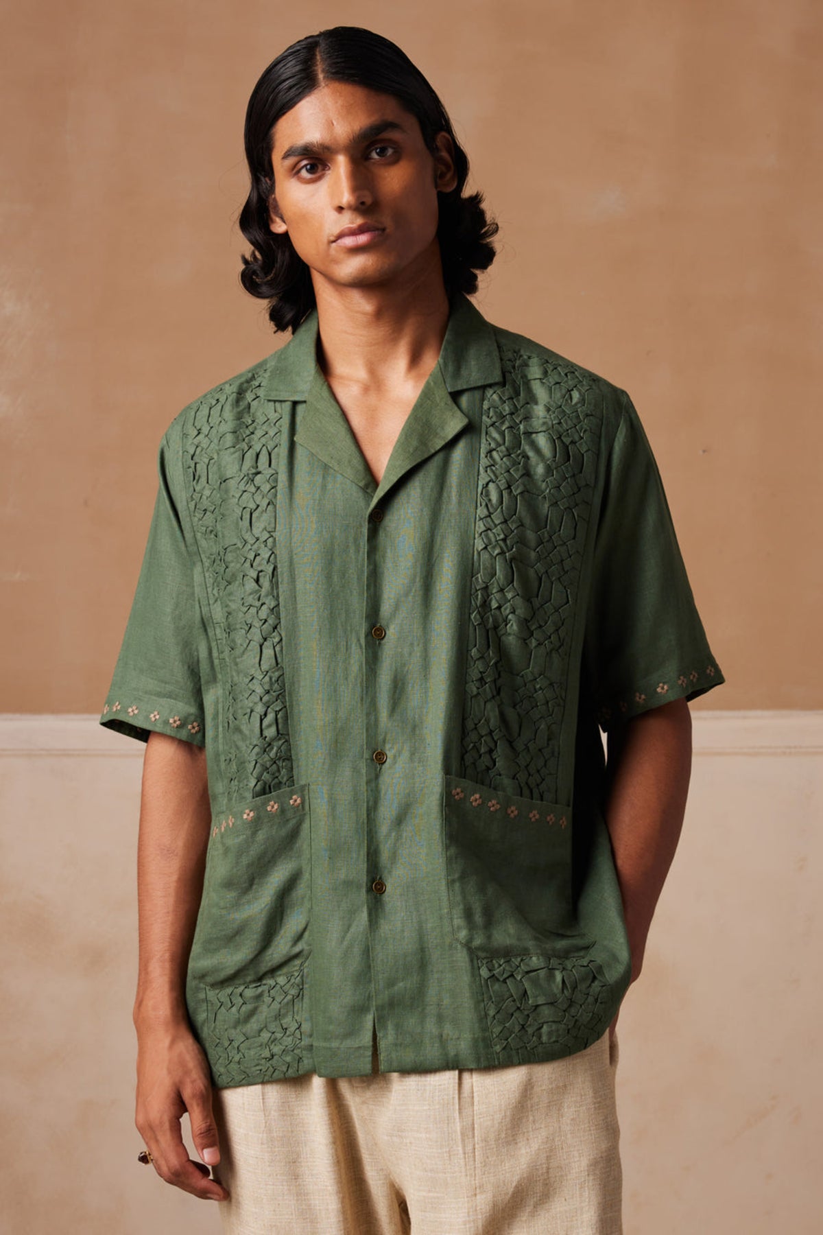 Green Smocked Shirt