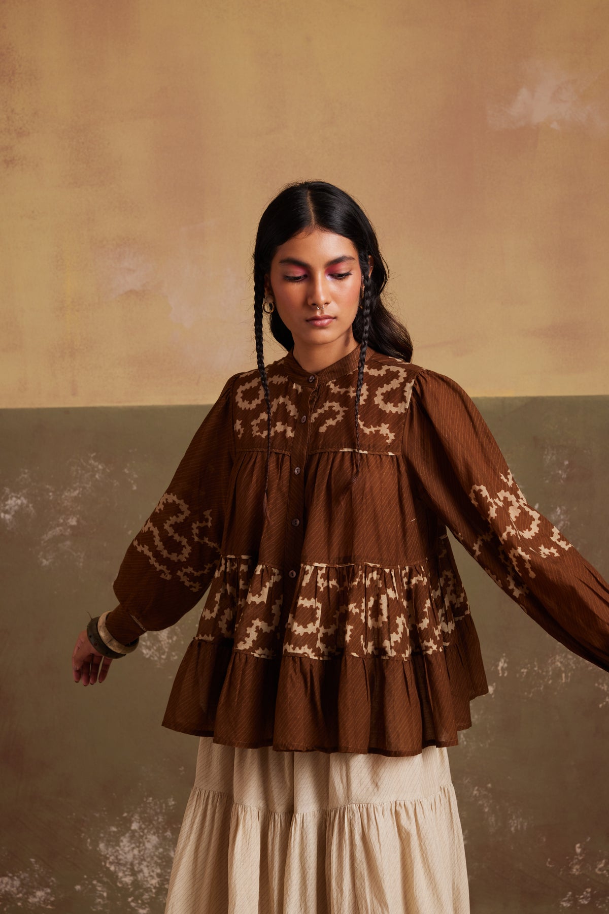 Tan Spiral Folk Top