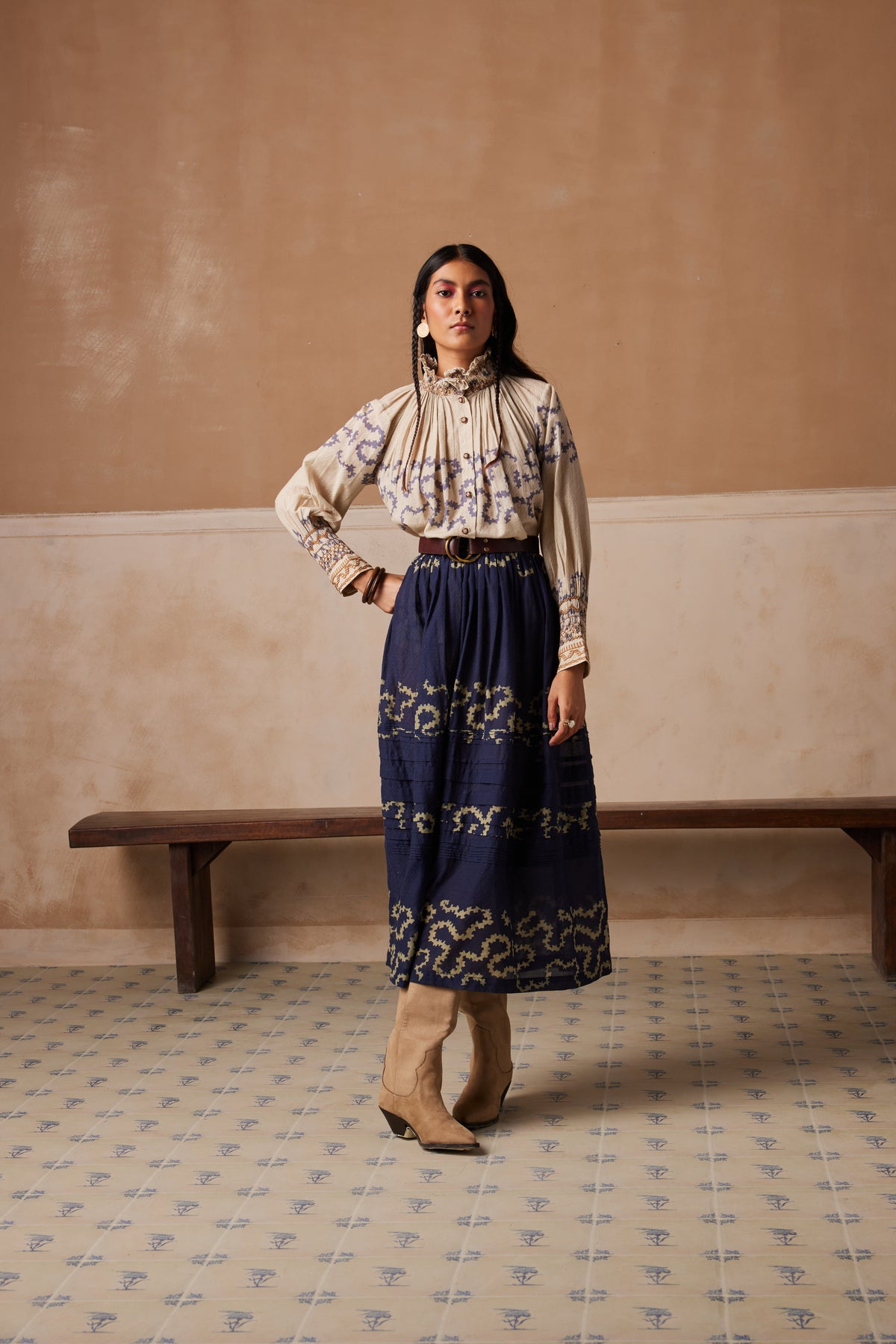 Indigo Spiral Pintuck Skirt