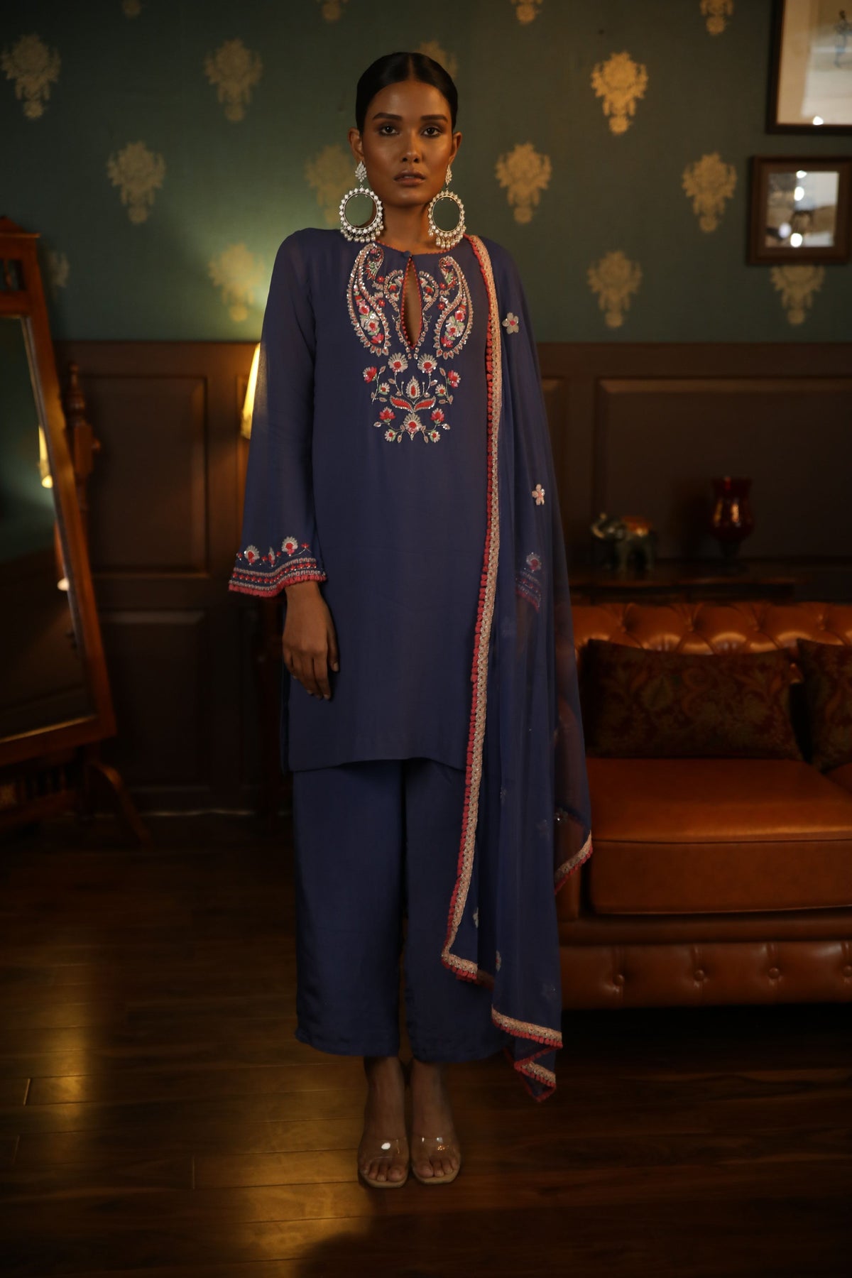 Cobalt blue straight kurta set