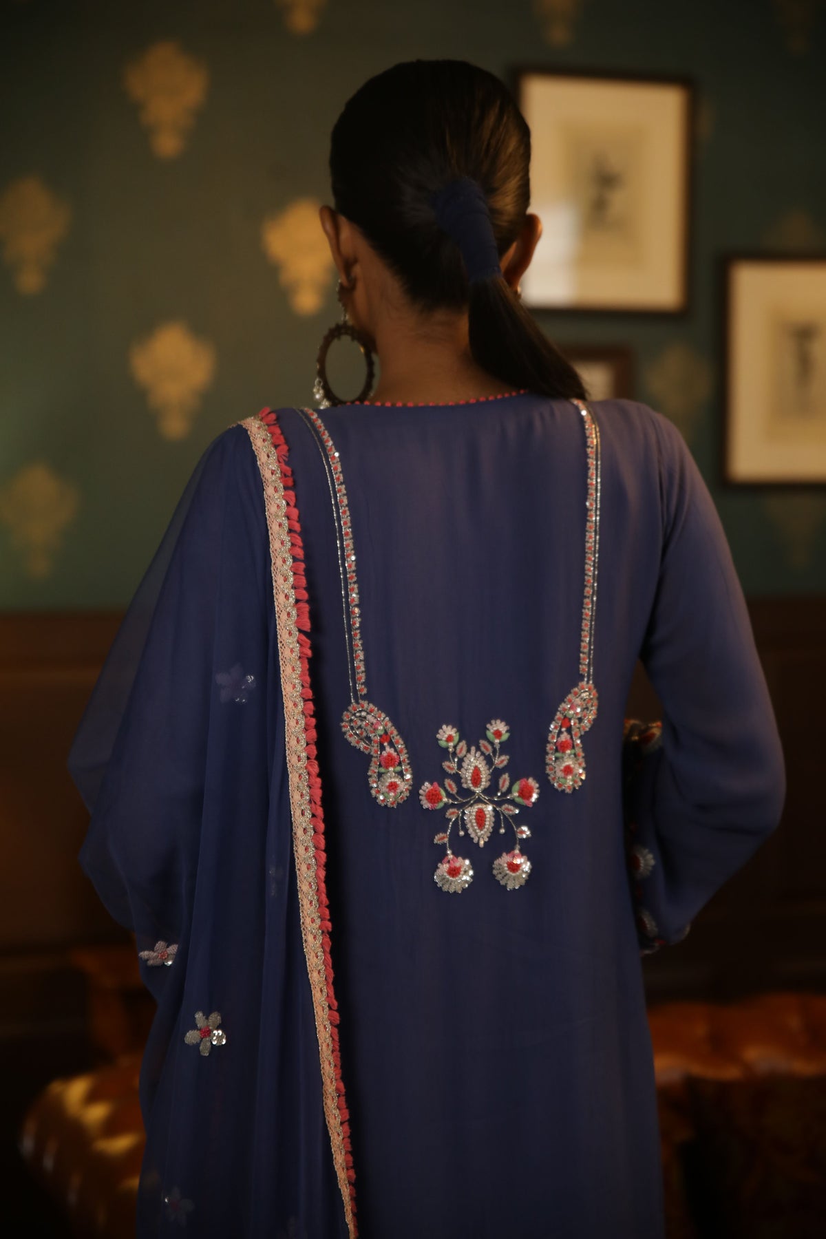 Cobalt blue straight kurta set