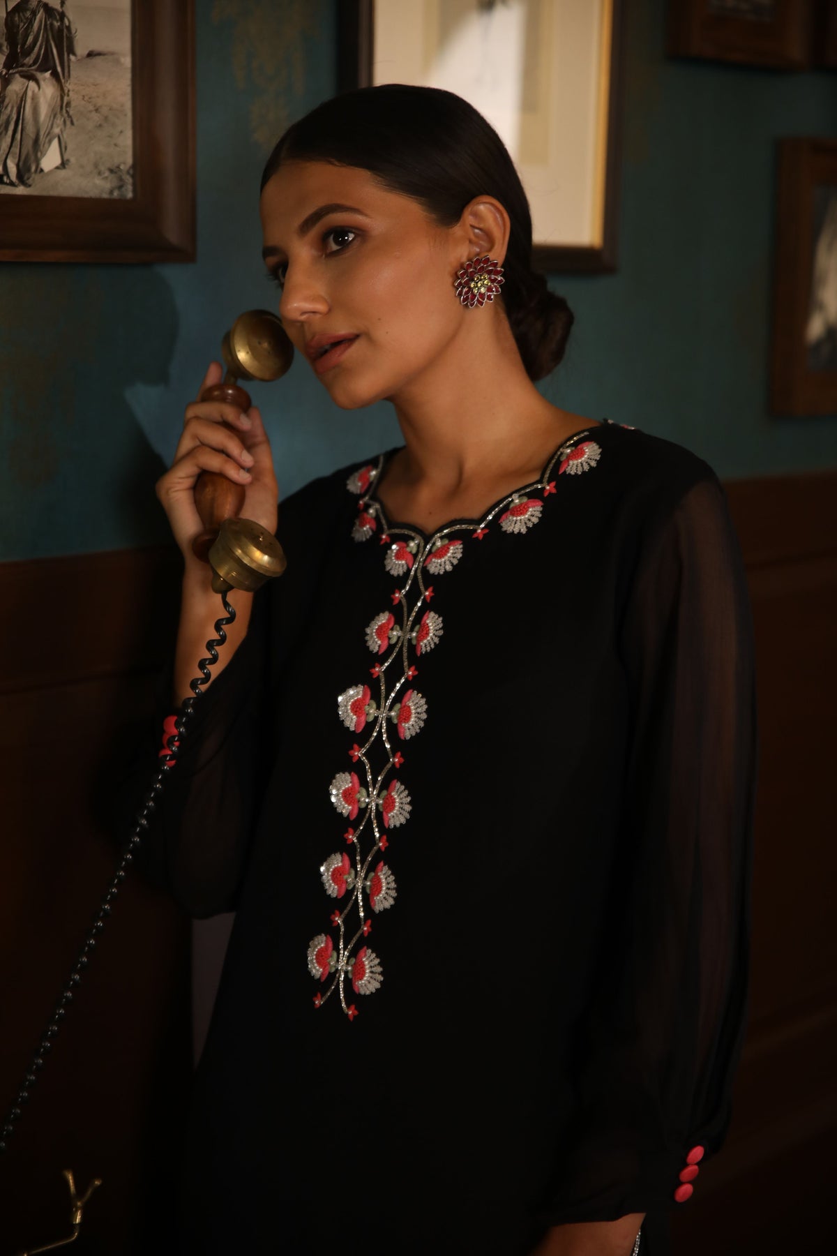 Black straight kurta set
