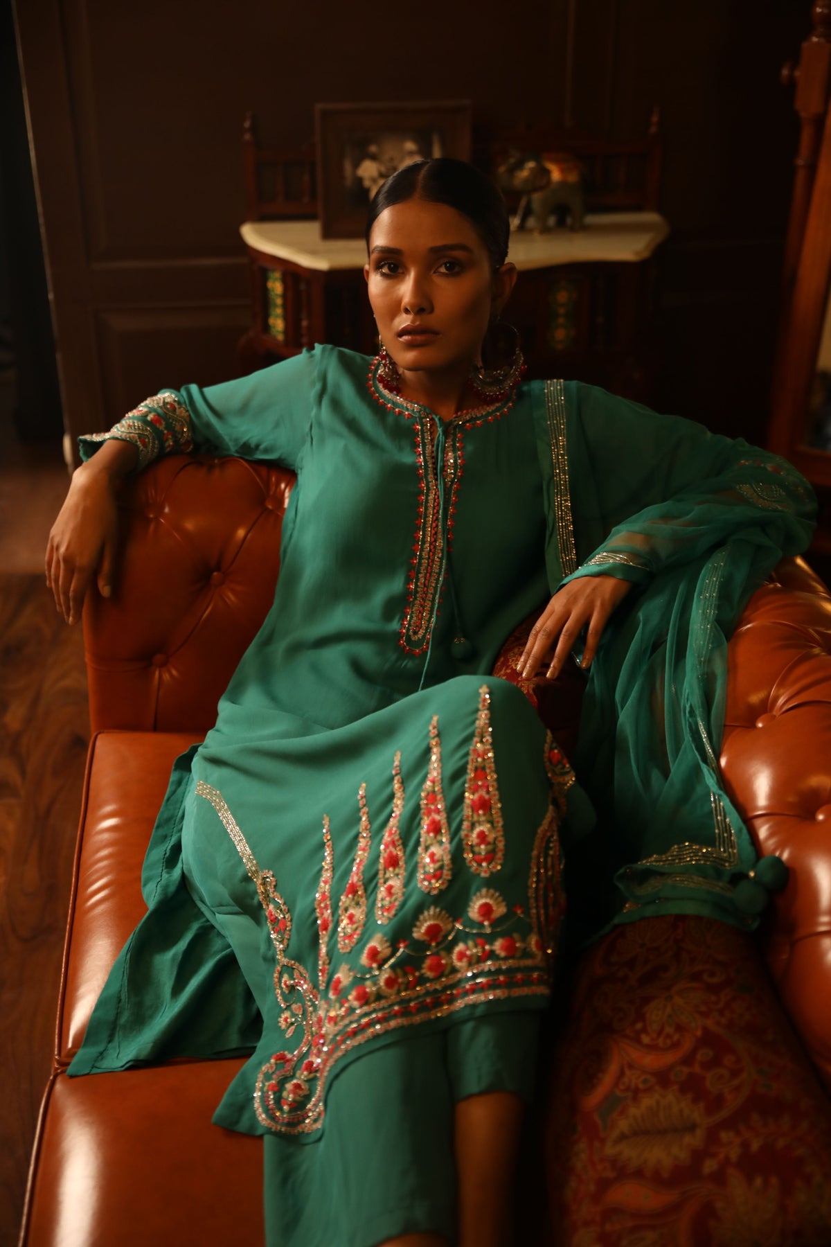 Teal blue straight kurta set