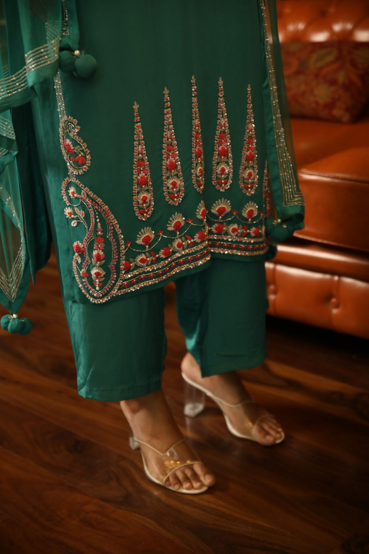 Teal blue straight kurta set