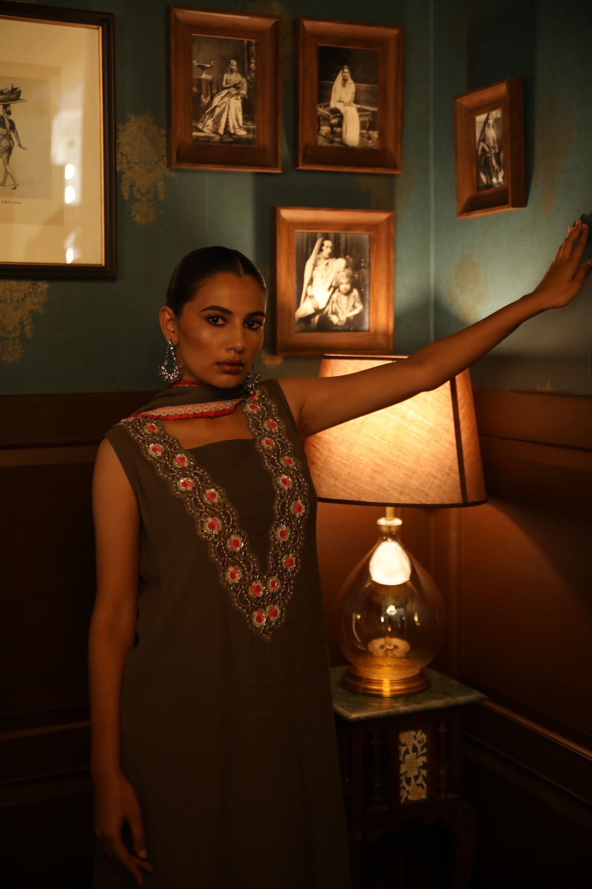 Ash gray straight kurta set