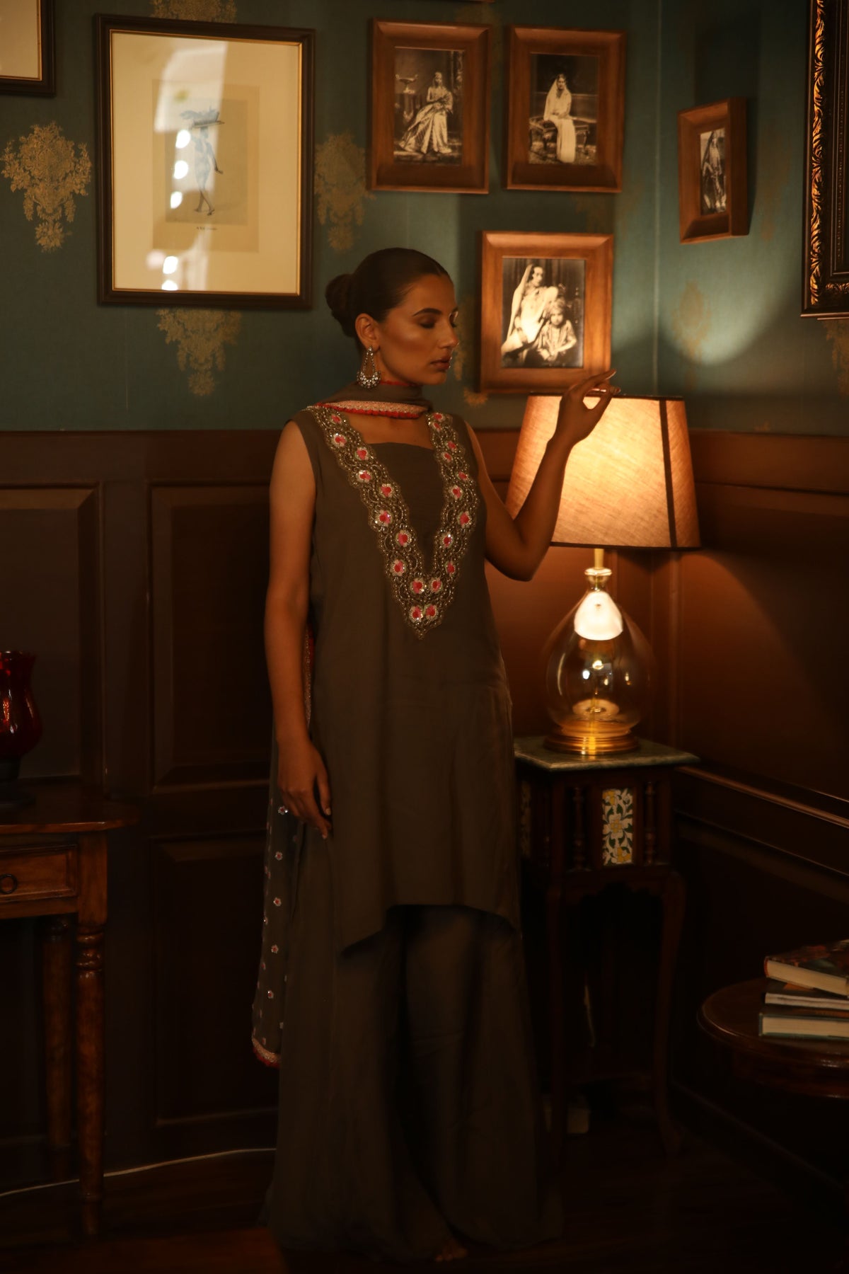 Ash gray straight kurta set