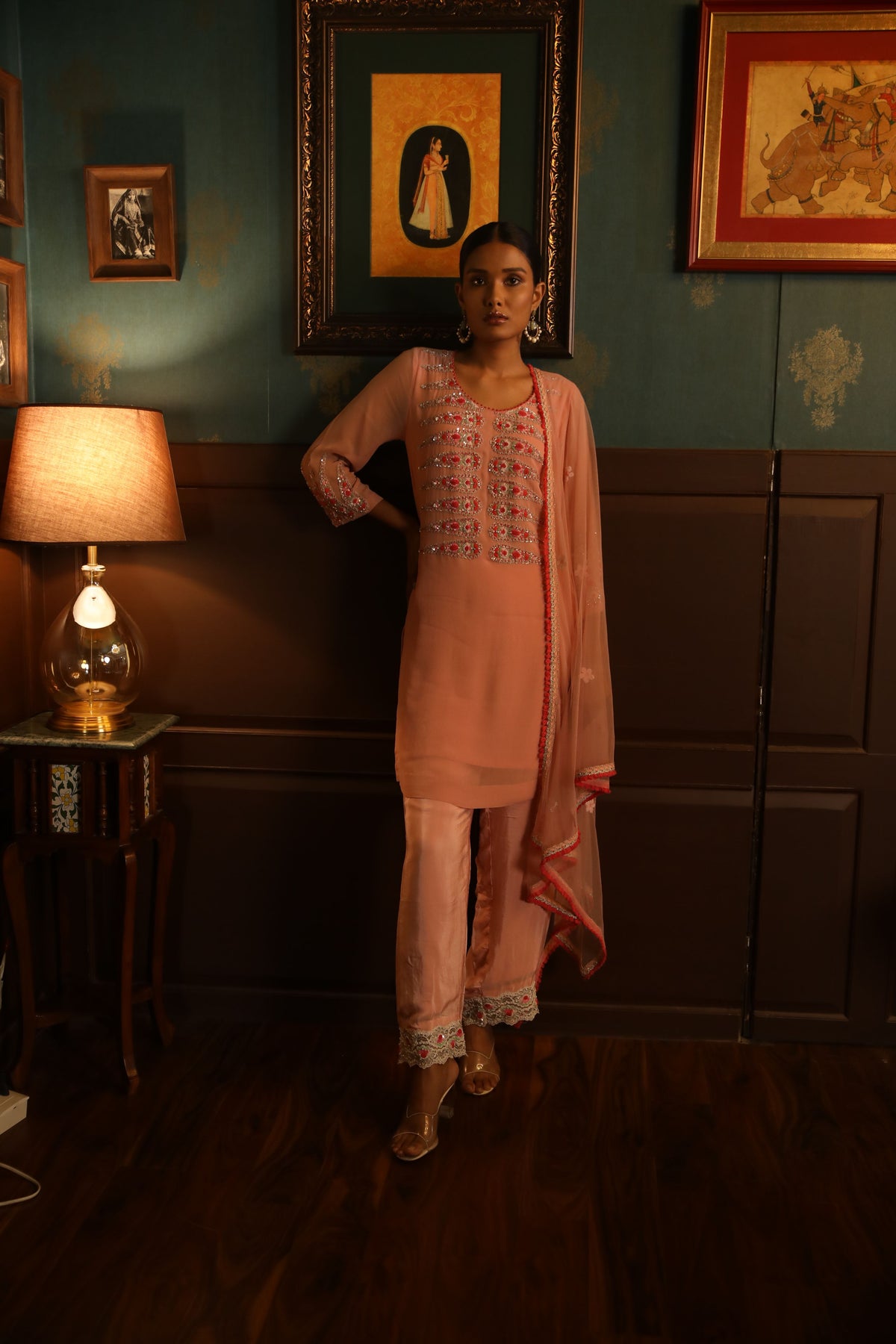 Blush pink straight kurta set