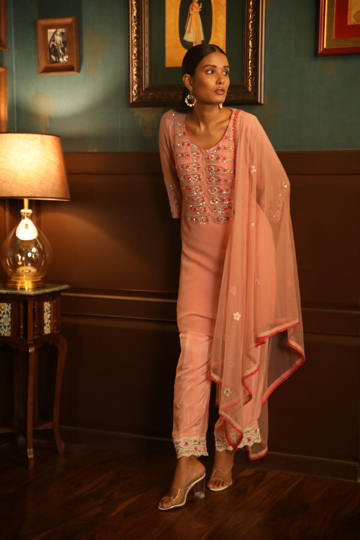 Blush pink straight kurta set