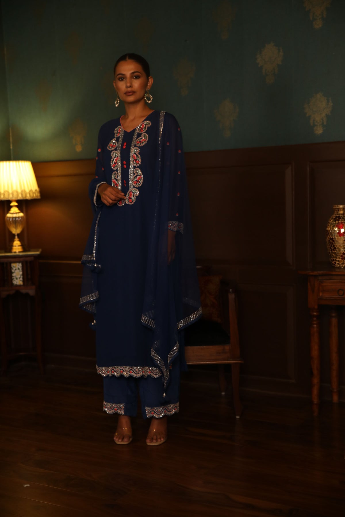 Egyptian blue straight kurta set