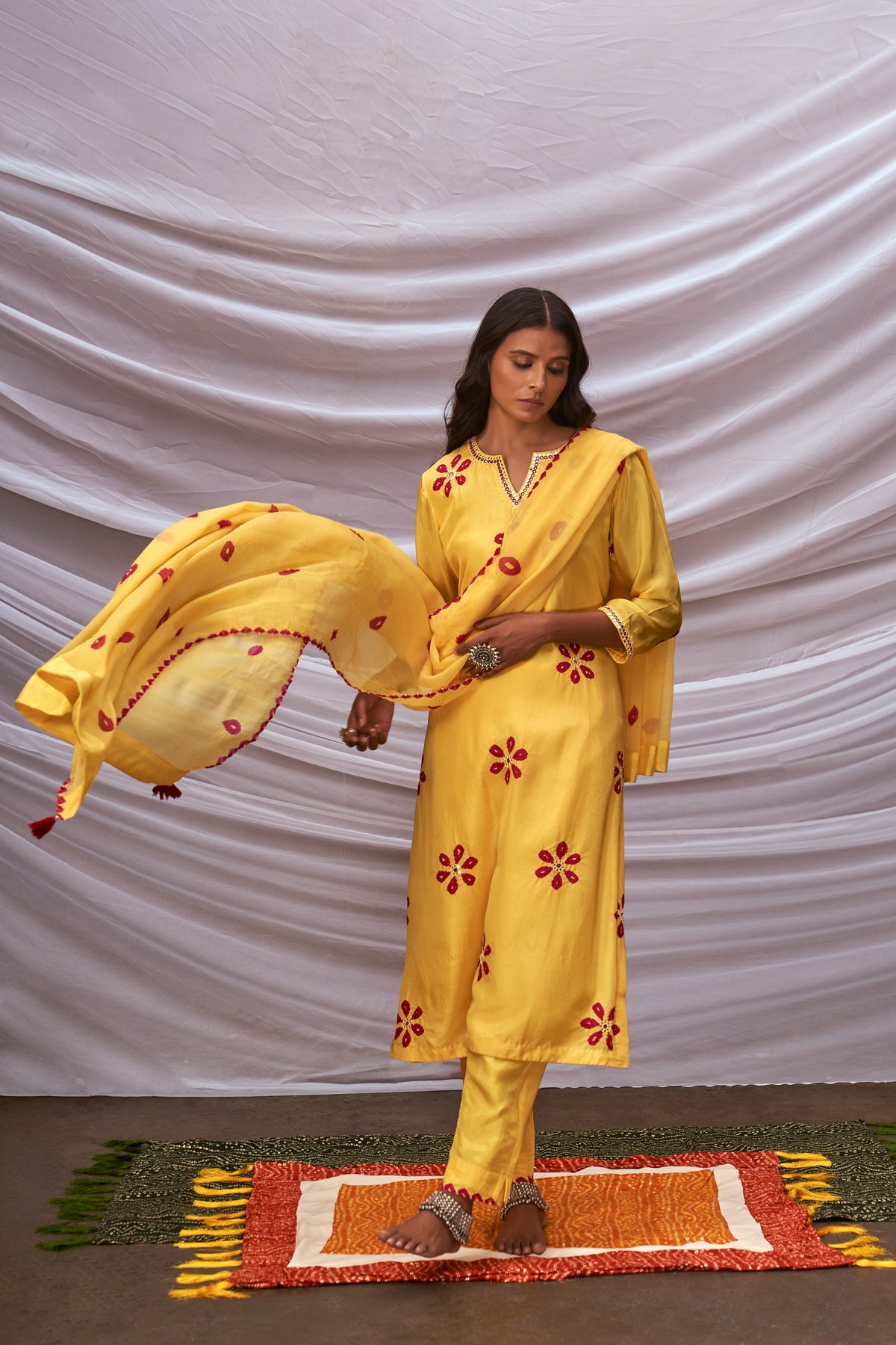Yellow bandhani kurta set