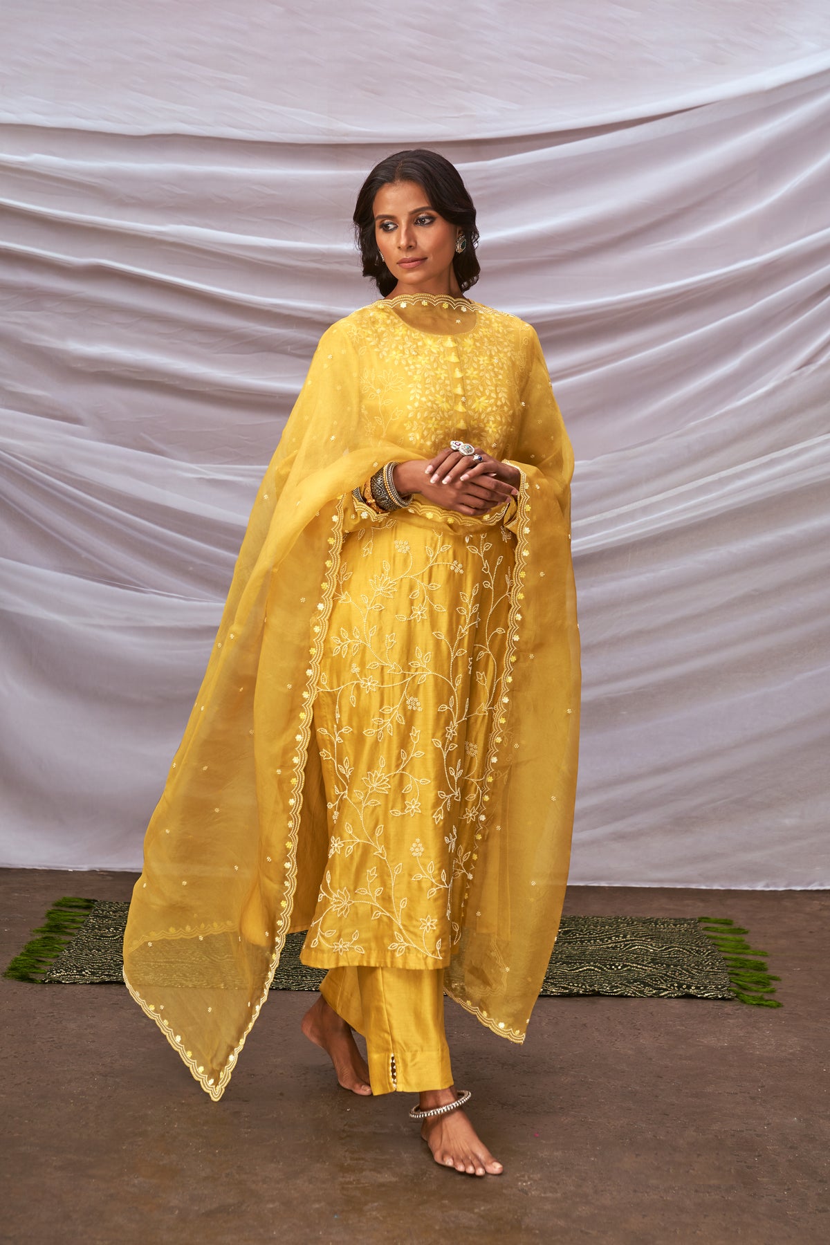 Mustard embroidered kurta set