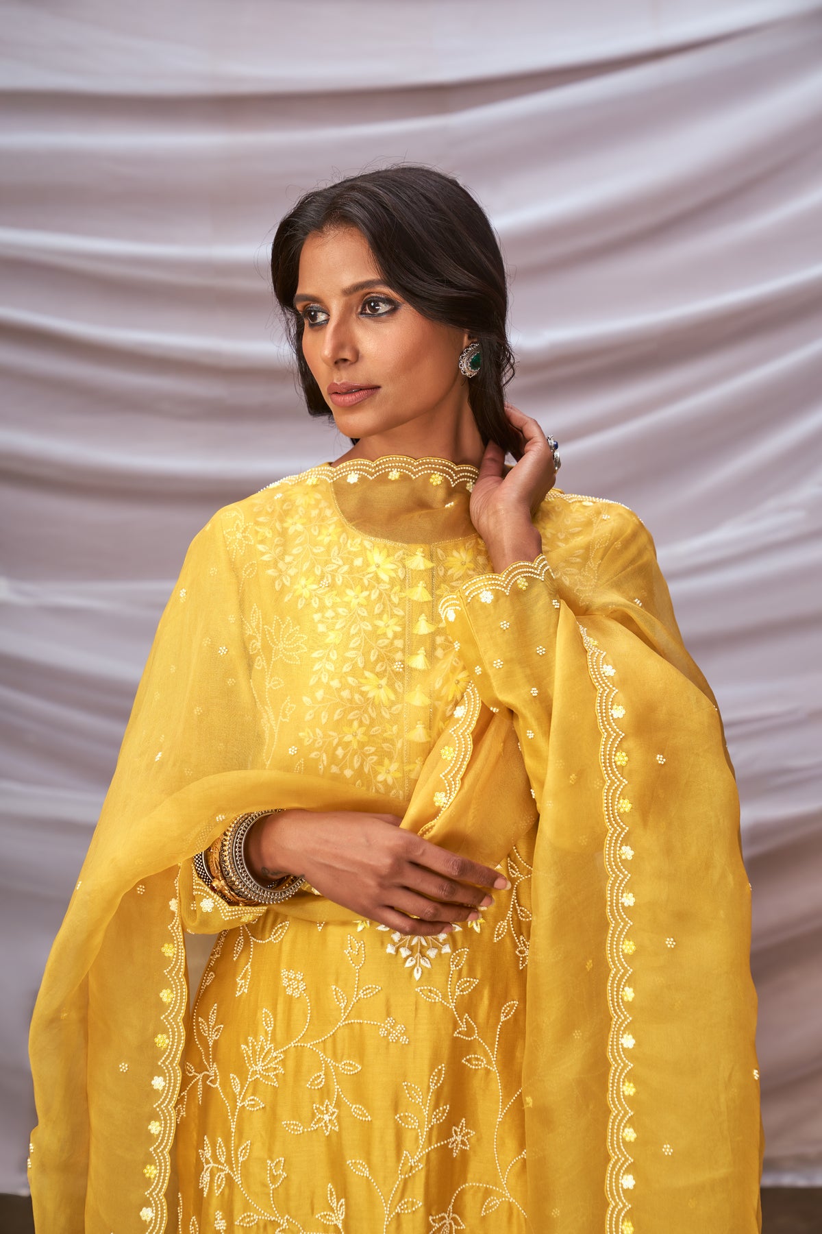 Mustard embroidered kurta set