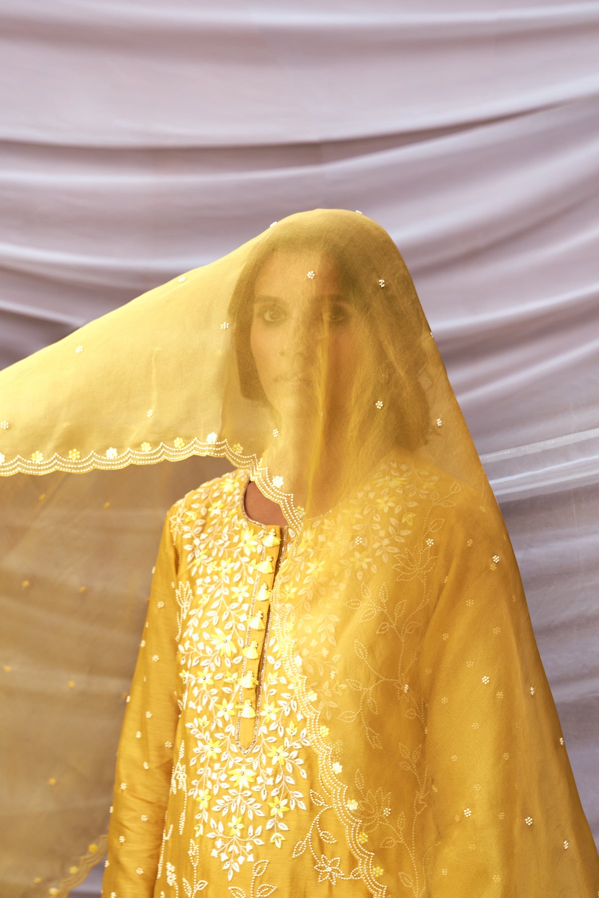 Mustard embroidered kurta set