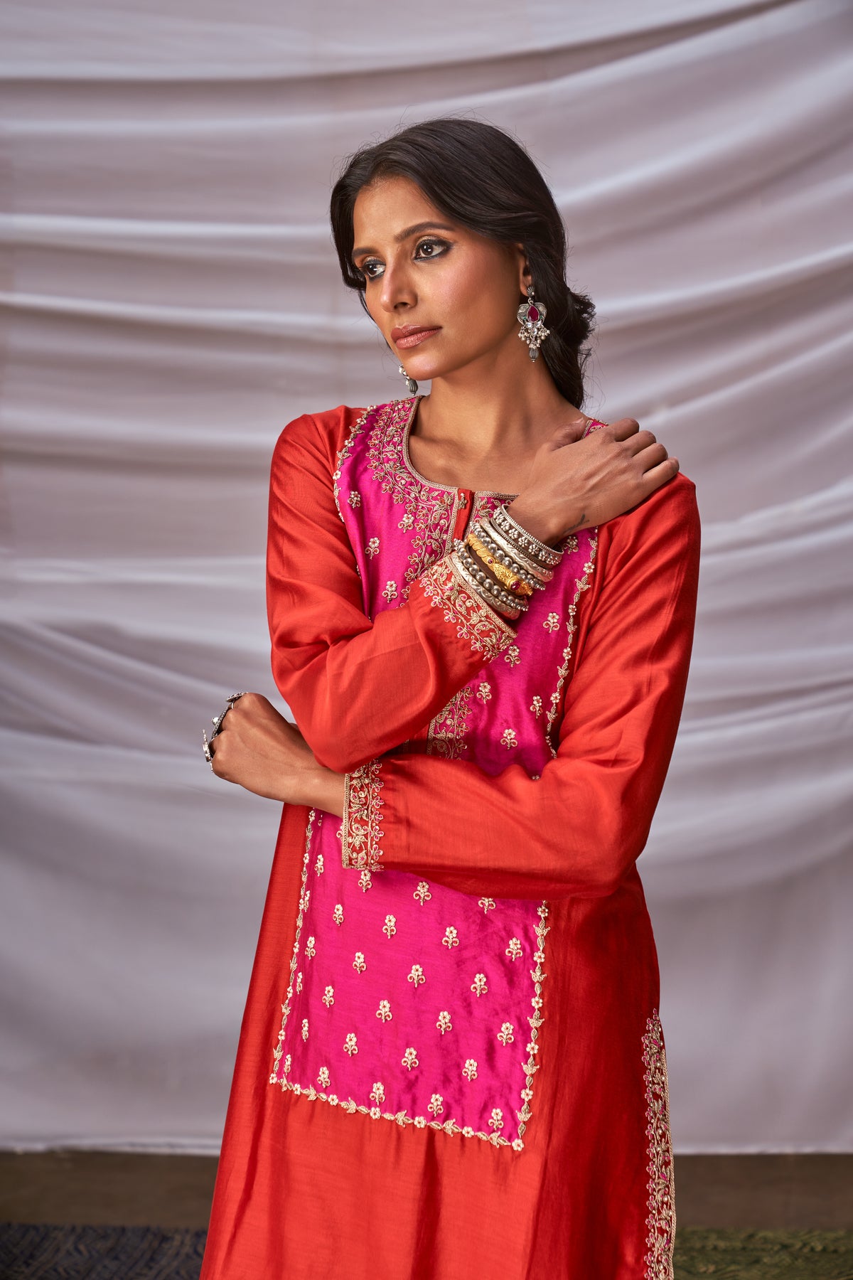 Rani red embroidered kurta set