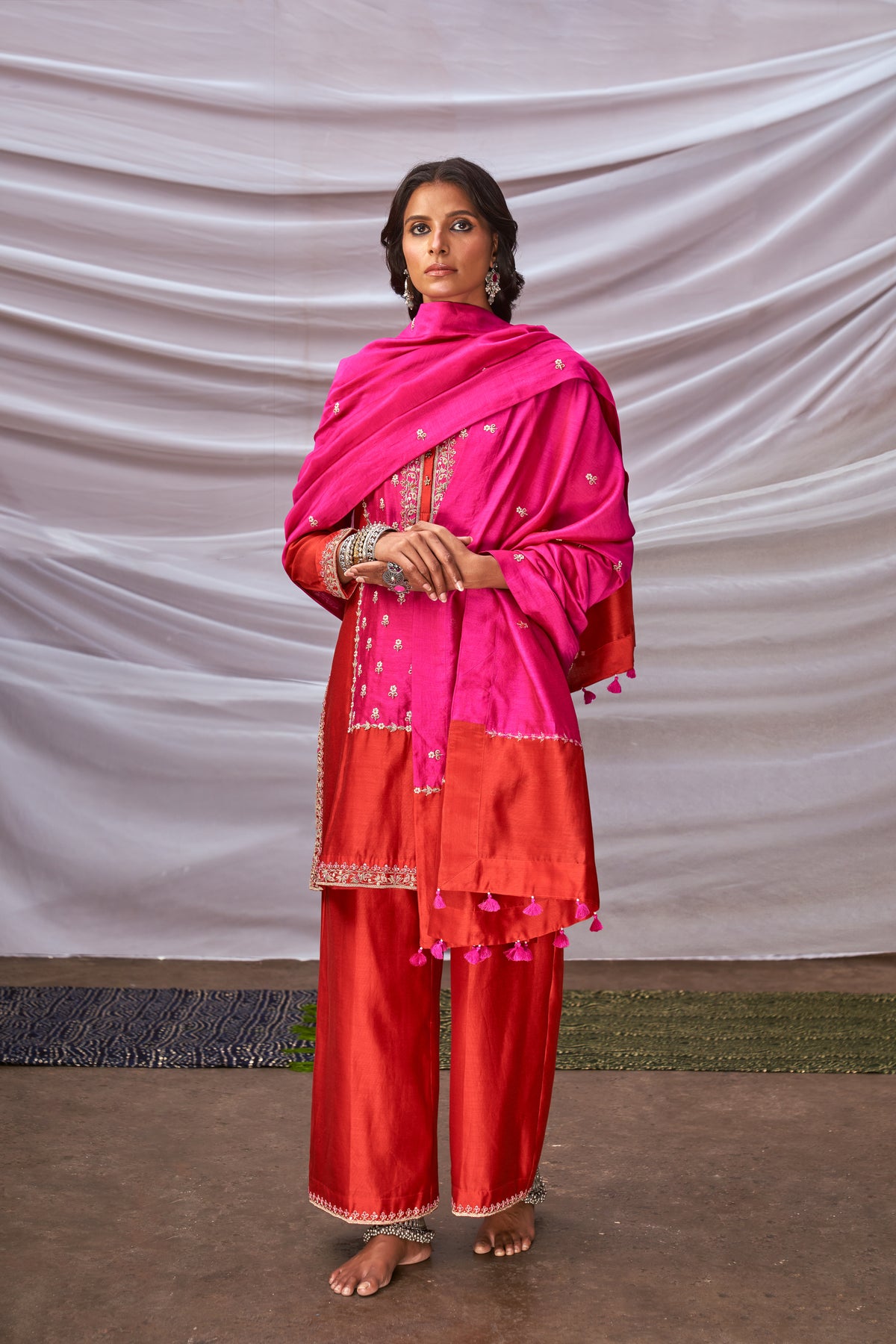 Rani red embroidered kurta set