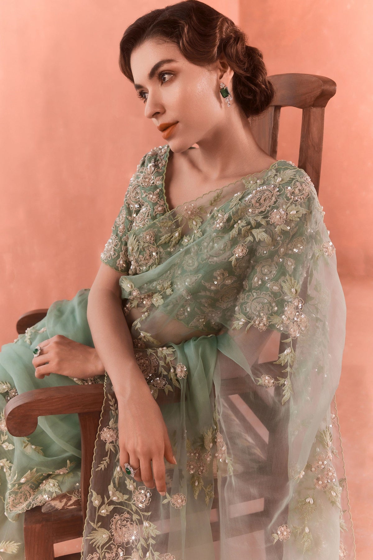 Teal Wild Rose Dori Saree