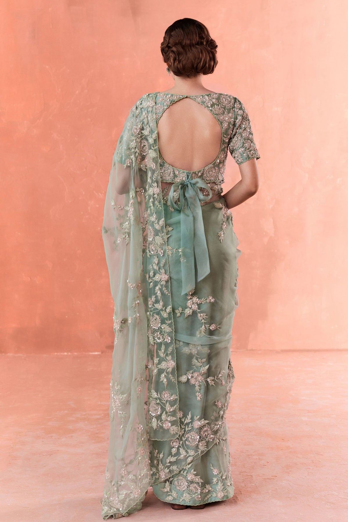 Teal Wild Rose Dori Saree