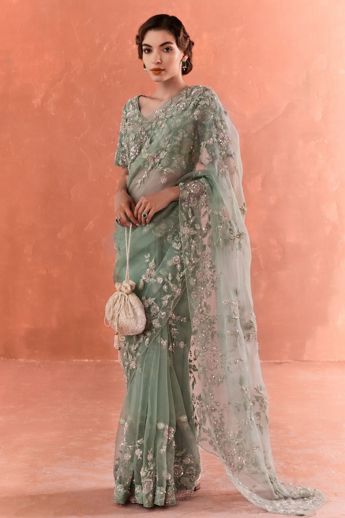 Teal Wild Rose Dori Saree