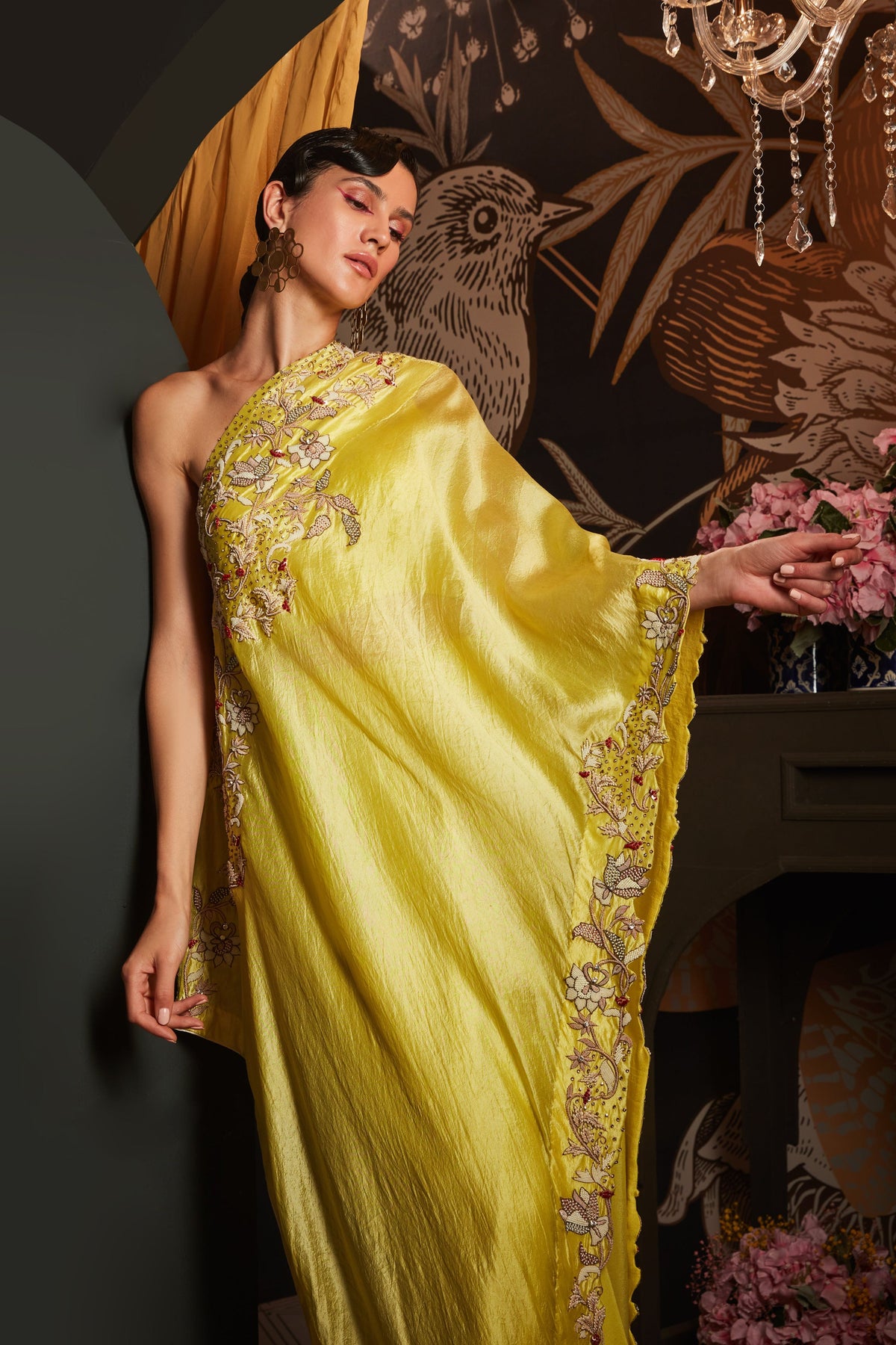 Charteuse One Shoulder Drape Set