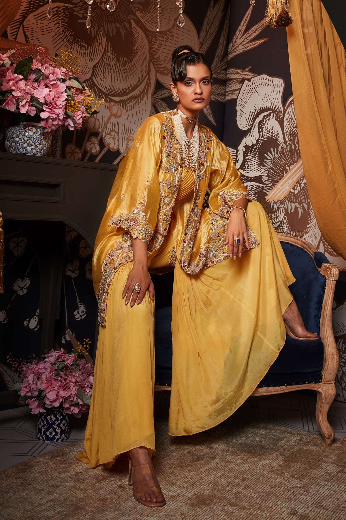 Yellow Silk Jacket Set