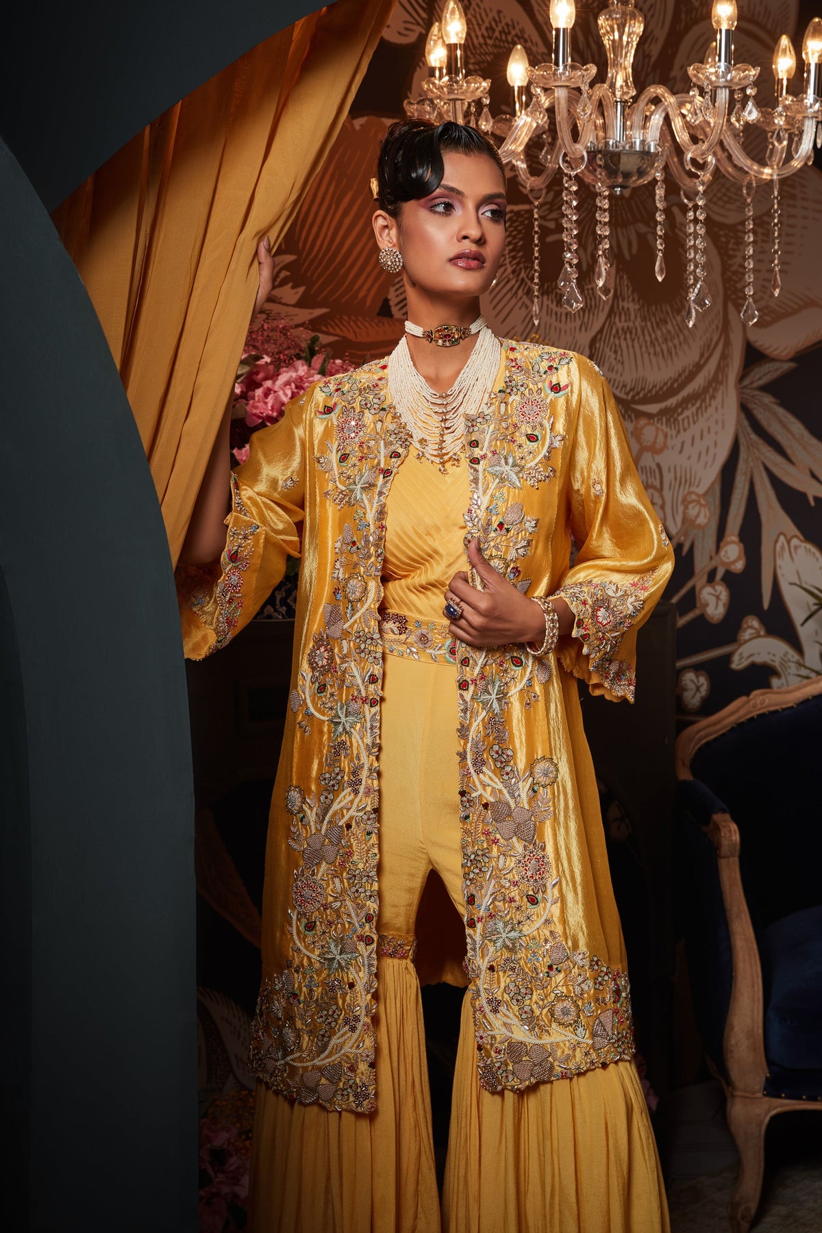 Yellow Silk Jacket Set