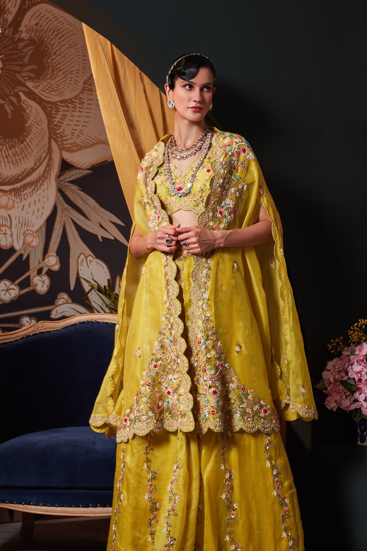 Lime Green Sharara Cape Set