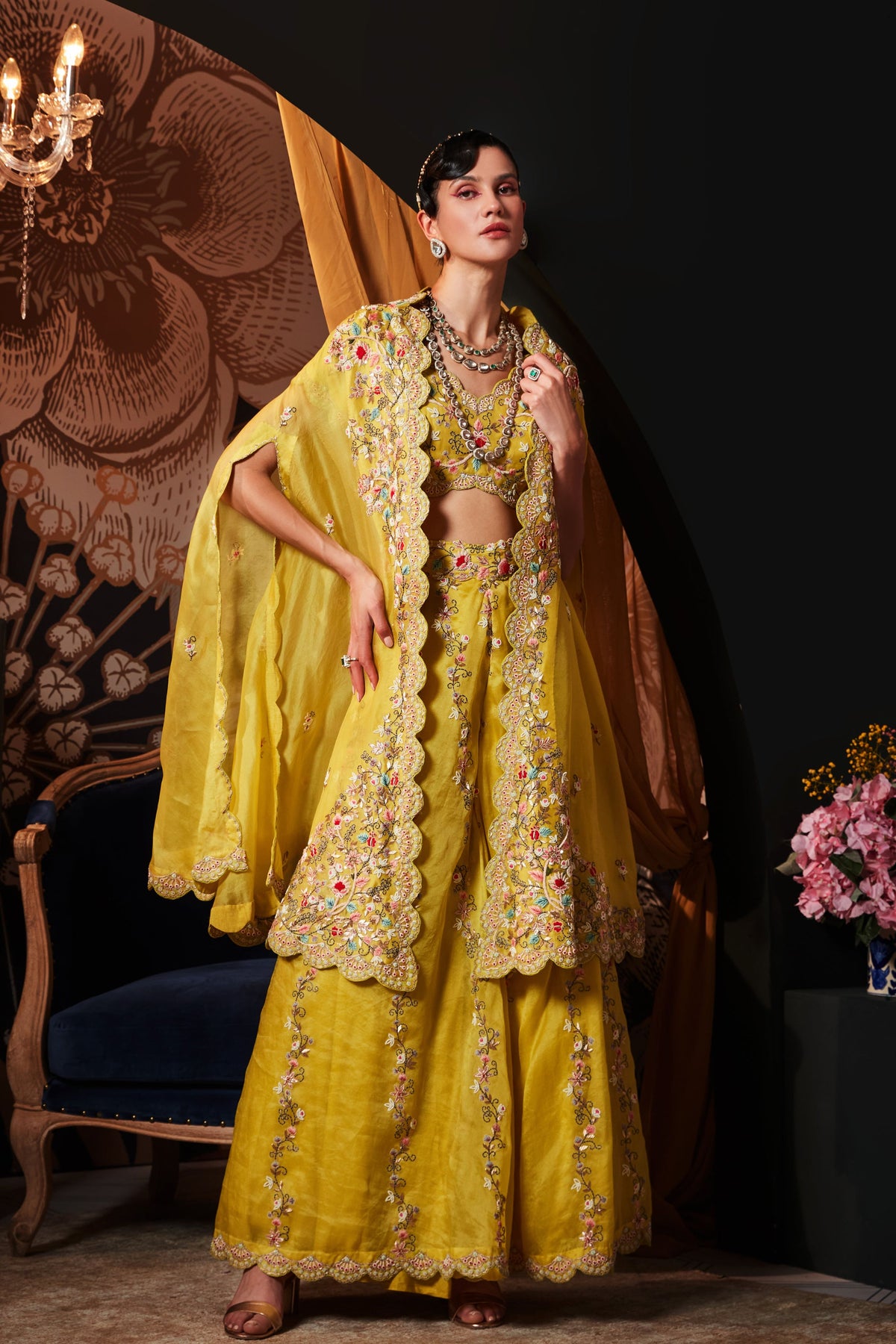 Lime Green Sharara Cape Set