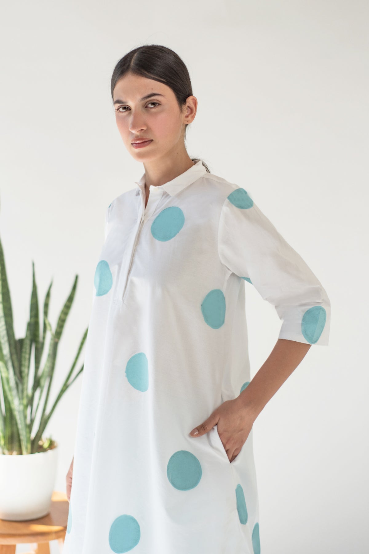 White Polka Tunic With Blue Pant